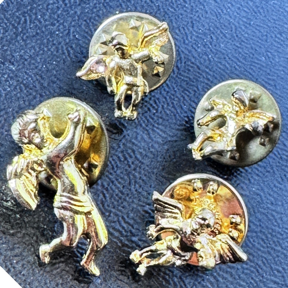 Vintage Angel‎ Cherub Tie Tack Pins Lapel Lot Gold Tone Brooch Religious Wings